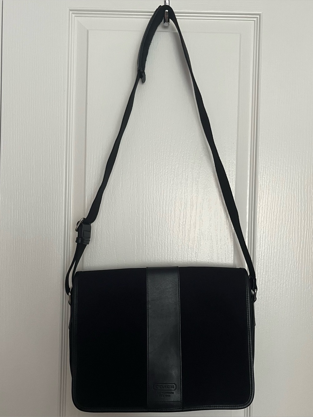Vintage Coach Black Leather Messenger Bag
